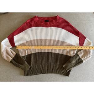 Ambiance Apparel Colorblock Striped Knit Sweater - Medium - Earth Tones